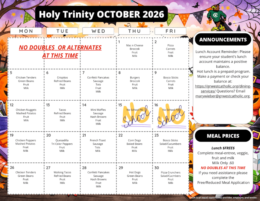 Hot Lunch Menu