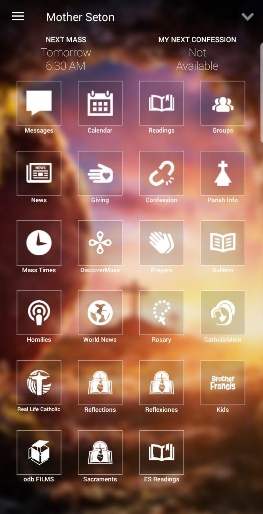 Mother Seton Germantown my Parish app screen