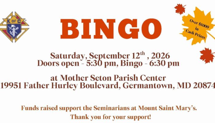 Knights of Columbus BINGO – September 12th