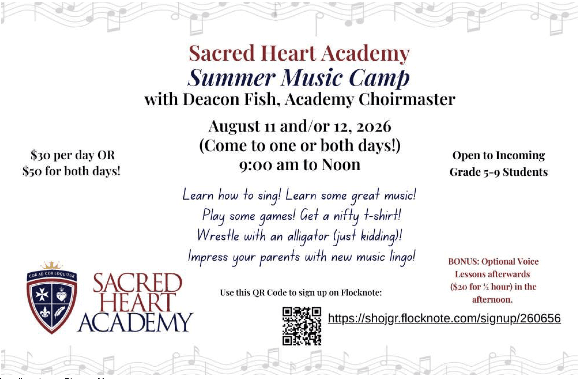 Sacred Heart Academy Summer Music Camp