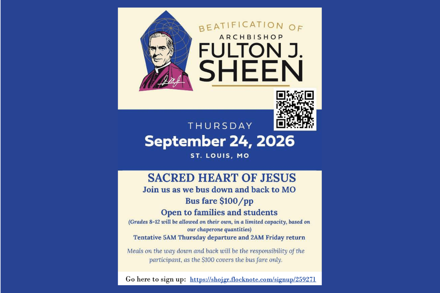 Beatification of Archbishop Fulton J. Sheen – Sept. 24, 2026 in St. Louis, Missouri