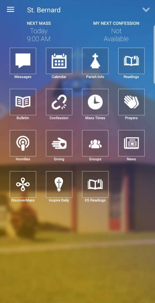 st. bernard sunrise myParish app screen