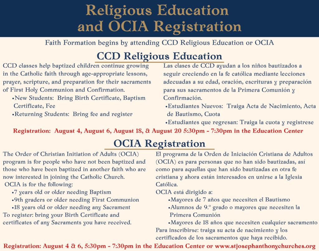 CCD Religious Education and OCIA Registration