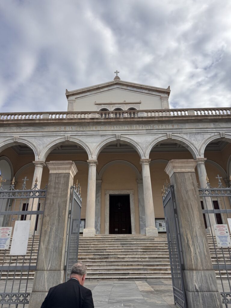 Front steps and colonnade of the Cathedral of St. Dionysius the Areopagite in Athens