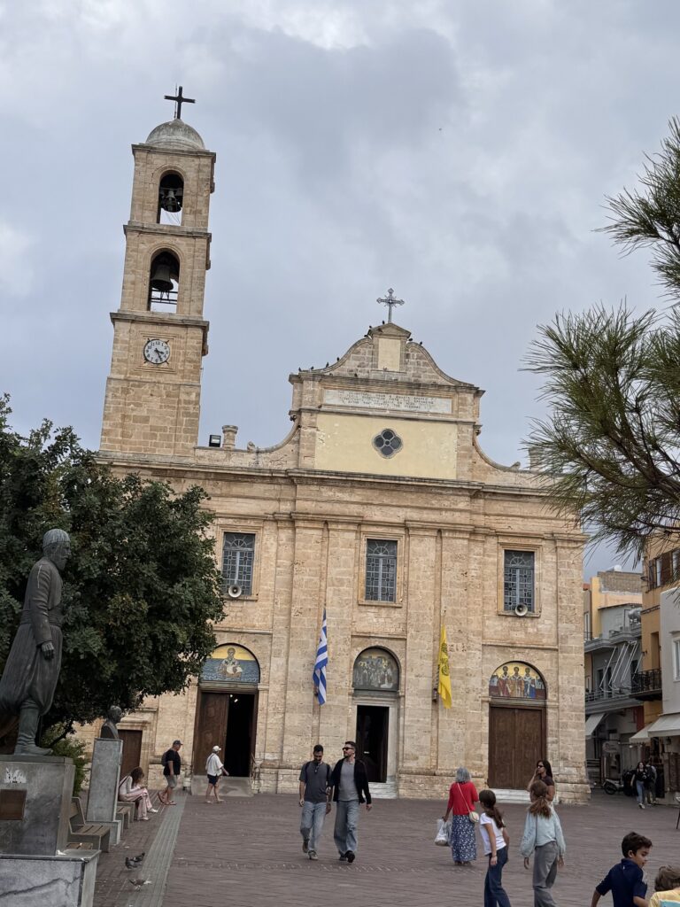 The Orthodox cathedral and bell tower in the old town of Chania