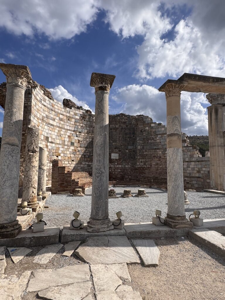 Columns before the curved apse of the Church of Mary in Ephesus