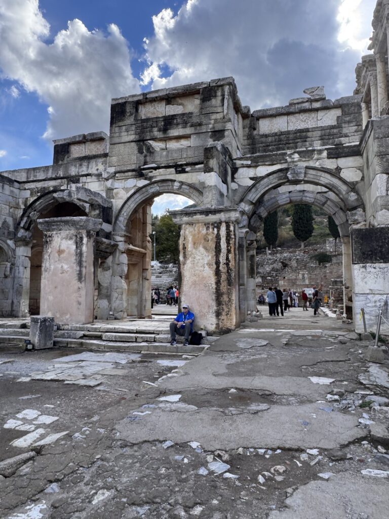 A triple-arched marble gate leading into the agora of Ephesus