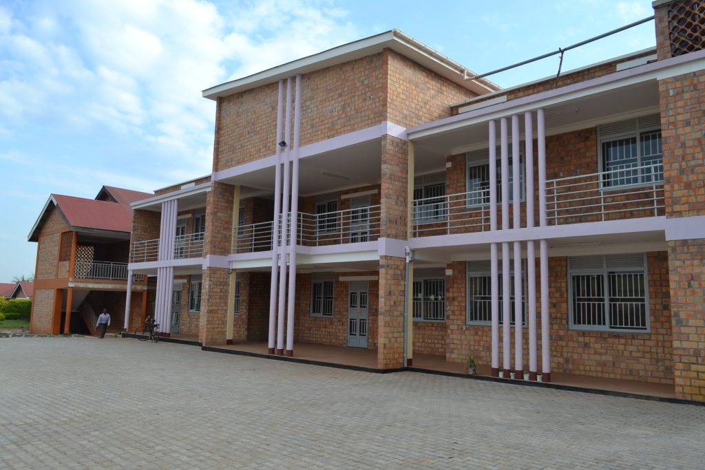 brick building with white metal accents