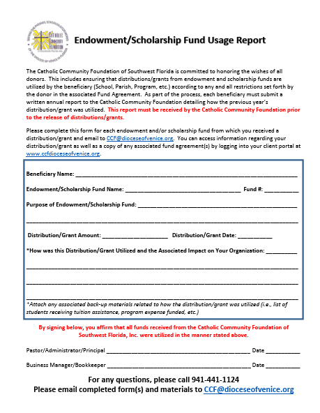 Endowment/Scholarship Fund Usage Report