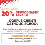 Red Robin Fundraiser. Dine Out and Donate. Corpus Christi Catholic School. Holland, Michigan.