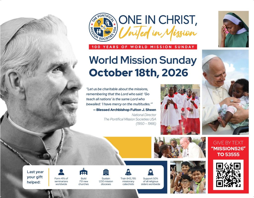 World Mission Sunday. The Pontifical Mission Societies USA. Additional Collection. Almsgiving.