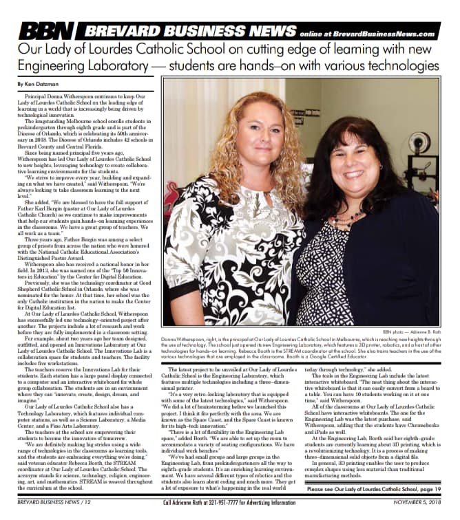 OLL School Engineering Laboratory article on Brevard Business News.