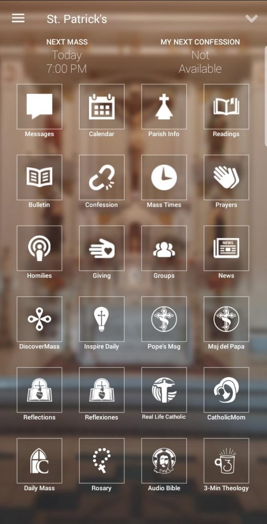 My Parish App Screen for St. Patrick Norcross Gerorgia