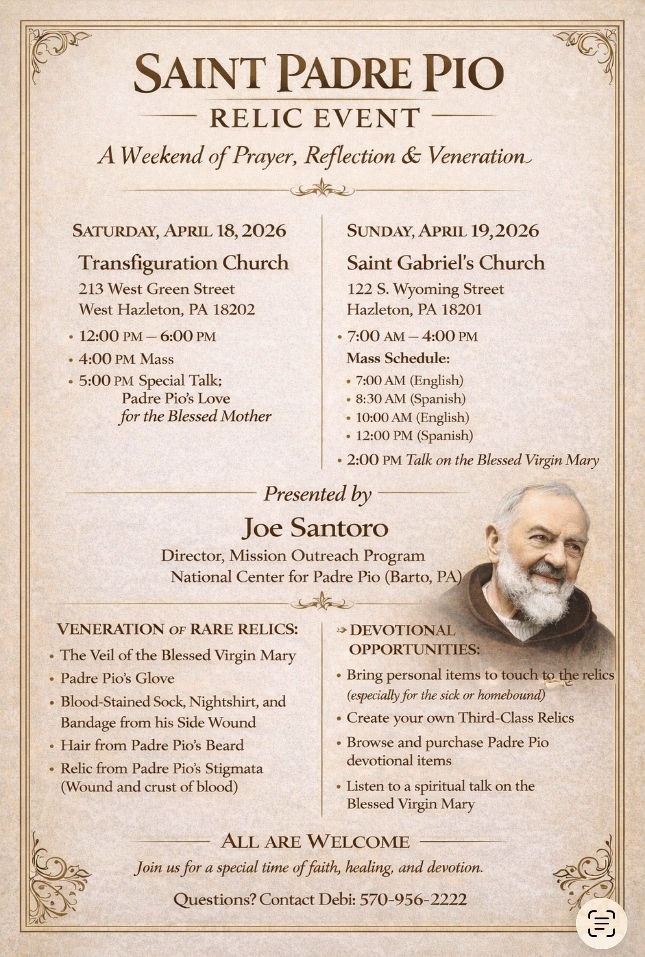 Saint Padre Pio relics on display this weekend in Hazleton