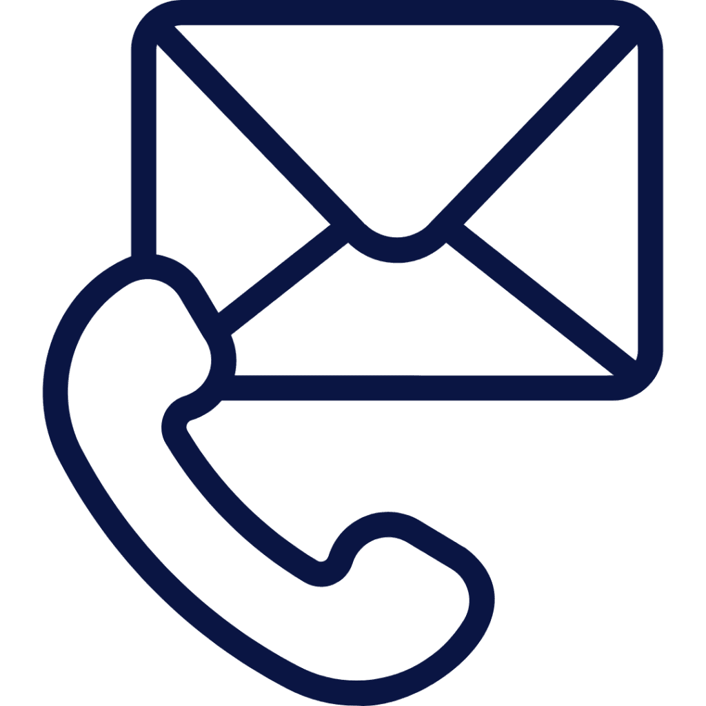 navy graphic of a phone in the bottom corner with an envelope, representing electronic mail as one icon