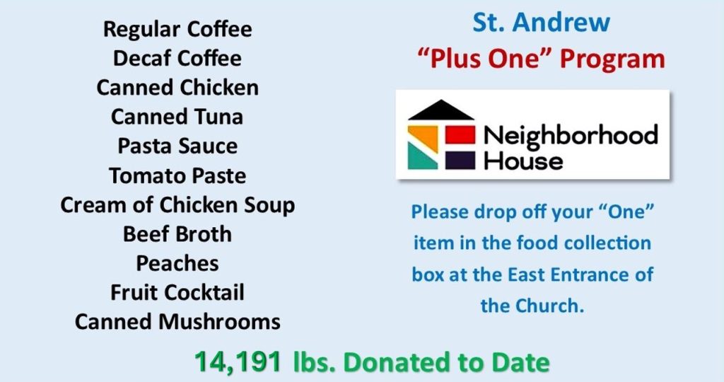 “PLUS ONE” Food Pantry Donations