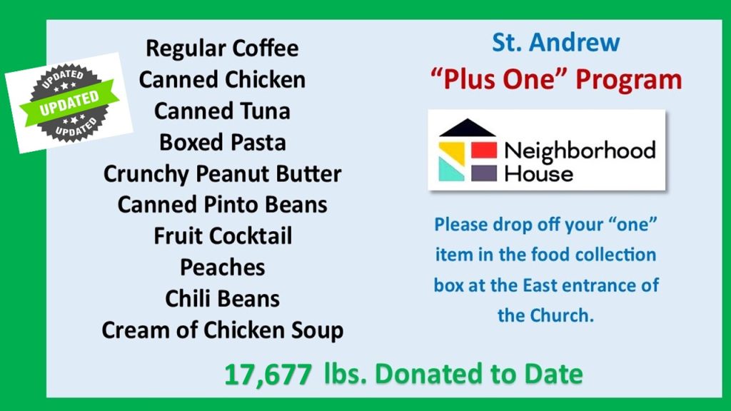 “PLUS ONE” Food Pantry Donations
