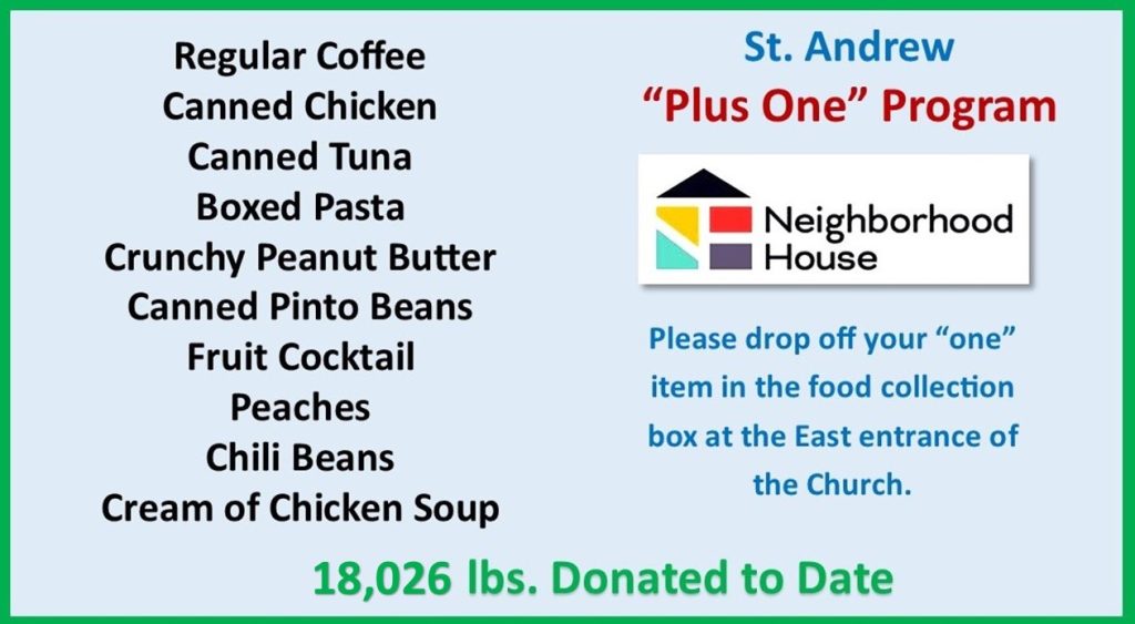 “PLUS ONE” Food Pantry Donations