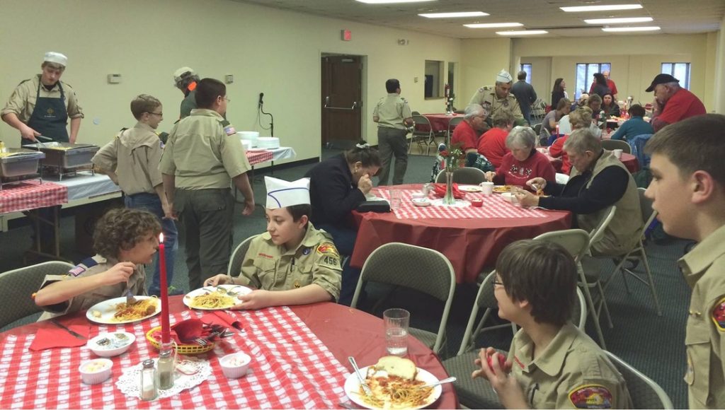 Fine dining at the spaghetti dinner.