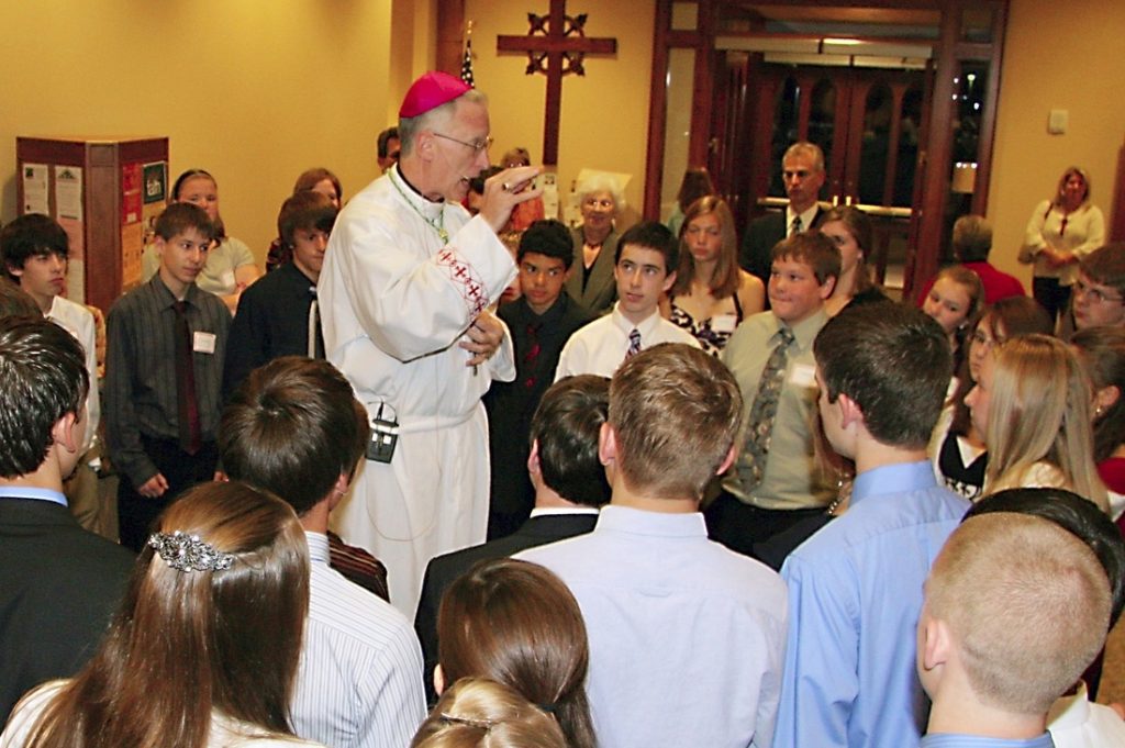 Bishop Boyea talks with Confirmation Candidates
