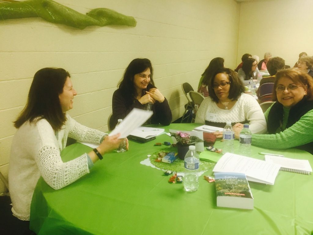 Laura McKenzie (left) at Growing in God retreat with other women of the parish.