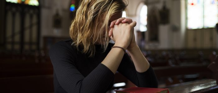 Woman Sitting Church Religion Concept