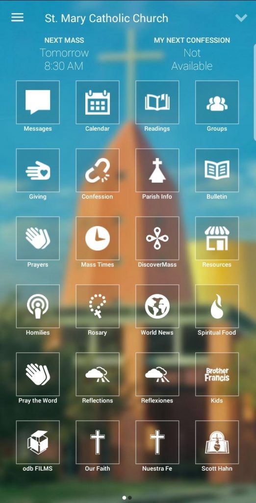 myParish App Home Screen